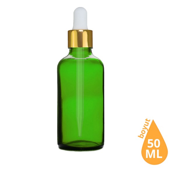 Toptan 50 ML Yeşil Cam Damlalıklı Dropper Şişe Altın (Gold) Beyaz Cam Damlalıklı Takım