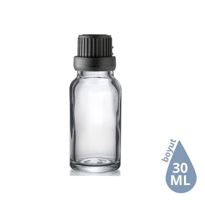 Toptan 30 ML Şeffaf Cam Dropper Şişe Siyah İçten Damlalıklı TR Kapak