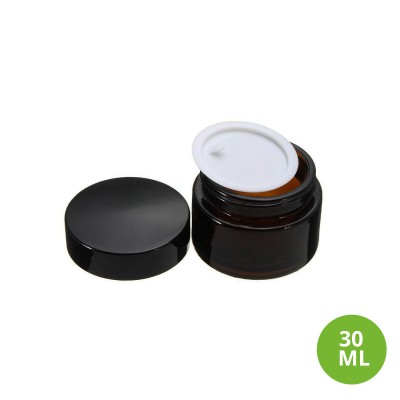 Toptan 30 ML Amber Kavanoz Siyah Kapak Set Cam Krem Kavanoz 012