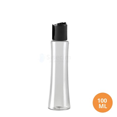 100 ML Plastik Pet Şişe Şeffaf Boş Pet Şişe Opt 24 Ağız Siyah Disctop Kapaklı Şişe