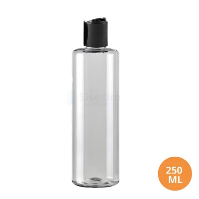 250 ML Plastik Pet Şişe Şeffaf Boş Pet Şişe Yel 24 Siyah Disctop Kapaklı Şişe