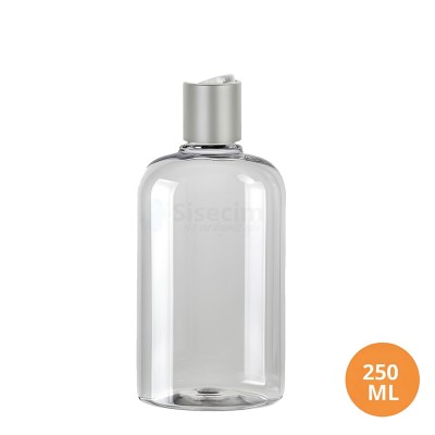250 ML Plastik Pet Şişe Şeffaf Boş Pet Şişe Zey 24 Gümüş Mat Disctop Kapaklı Şişe