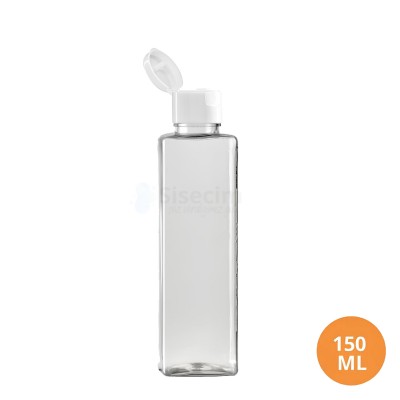 150 ML Plastik Pet Şişe Şeffaf Boş Pet Şişe Kare 24 Ağız Beyaz Fliptop Kapaklı Şişe