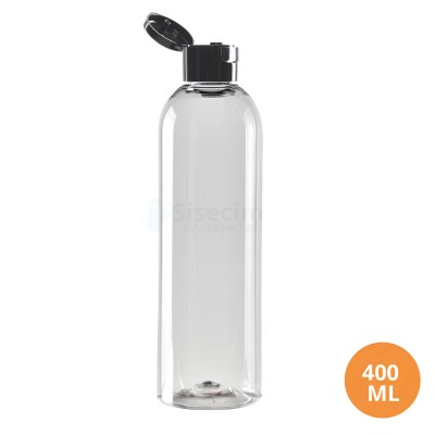 400 ML Plastik Pet Şişe Şeffaf Boş Pet Şişe AS 24 Ağız Siyah Fliptop Kapaklı Şişe