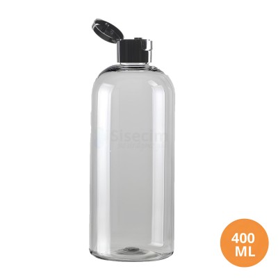 400 ML Plastik Pet Şişe Şeffaf Boş Pet Şişe Zey 24 Ağız Siyah Fliptop Kapaklı Şişe