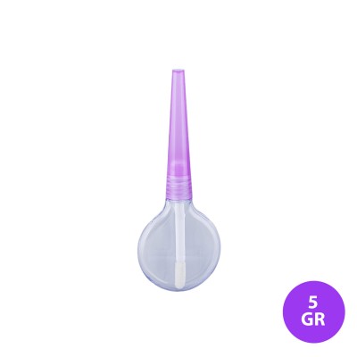 5 GR Lip Gloss Plastik Yuvarlak Şeffaf Renk Mor Kapak Ambalaj 08