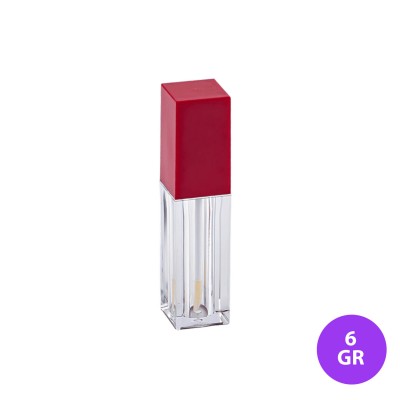 6 GR Lip Gloss Plastik Şeffaf Renk Kırmızı Kapak Ambalaj 32